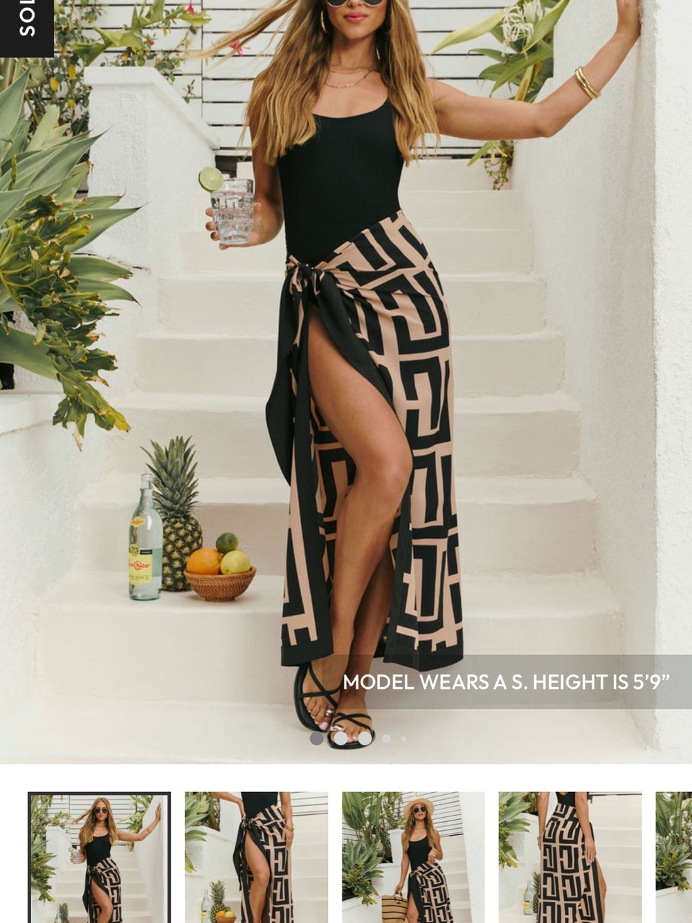 Black & Beige Geometric Wrap Maxi Skirt/Sarong - Picture 3 of 5
